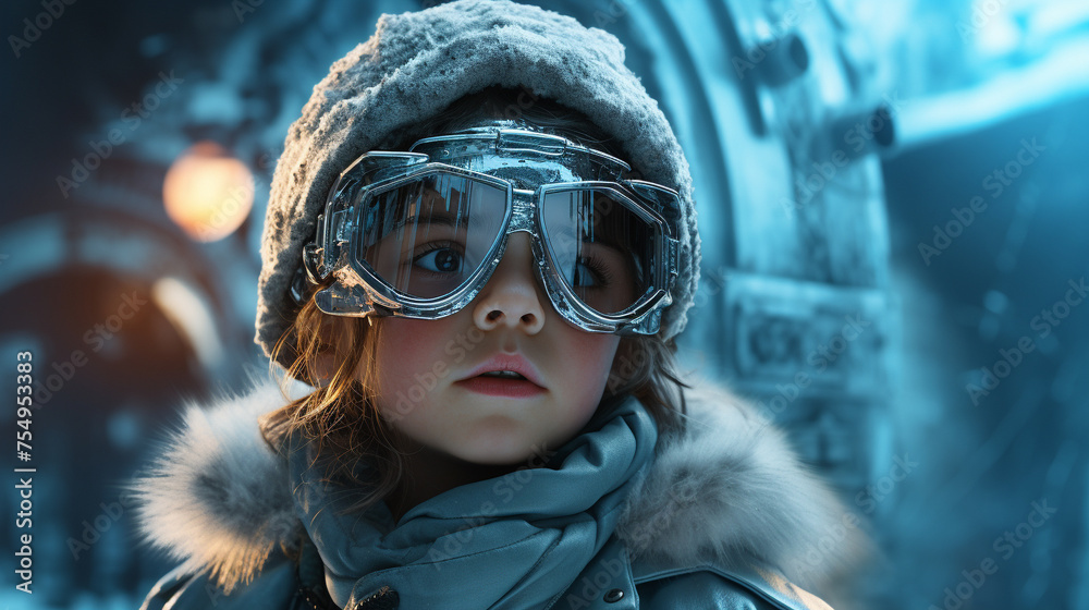 Child secret agent in a frozen fortress. Cinematic 3D render. Kid imagination and creative concept. Child secret agent in a frozen fortress. Cinematic 3D render. Kid imagination and creative concept.