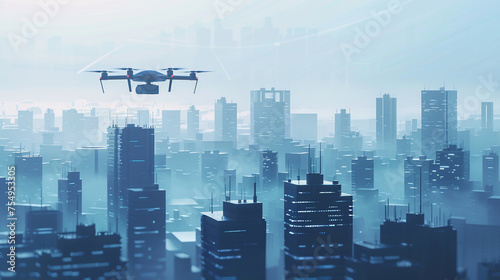 Drone delivery service over a minimalist cityscape future of logistics