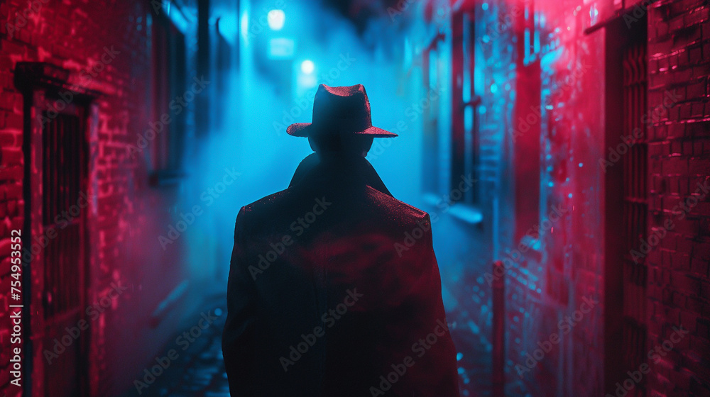 Dreamy detective in a mysterious alley 3D render.