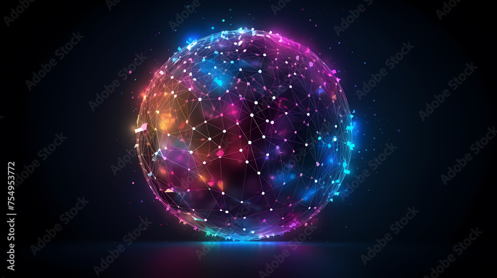 Fototapeta premium Global communication concept earth rotation and node network