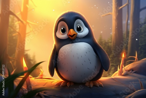 Animated Penguin cartoon character. Wildlife fun animal adorable bird. Generate Ai photo