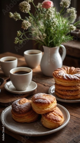 Cozy Breakfast with Coffee and Croissants
