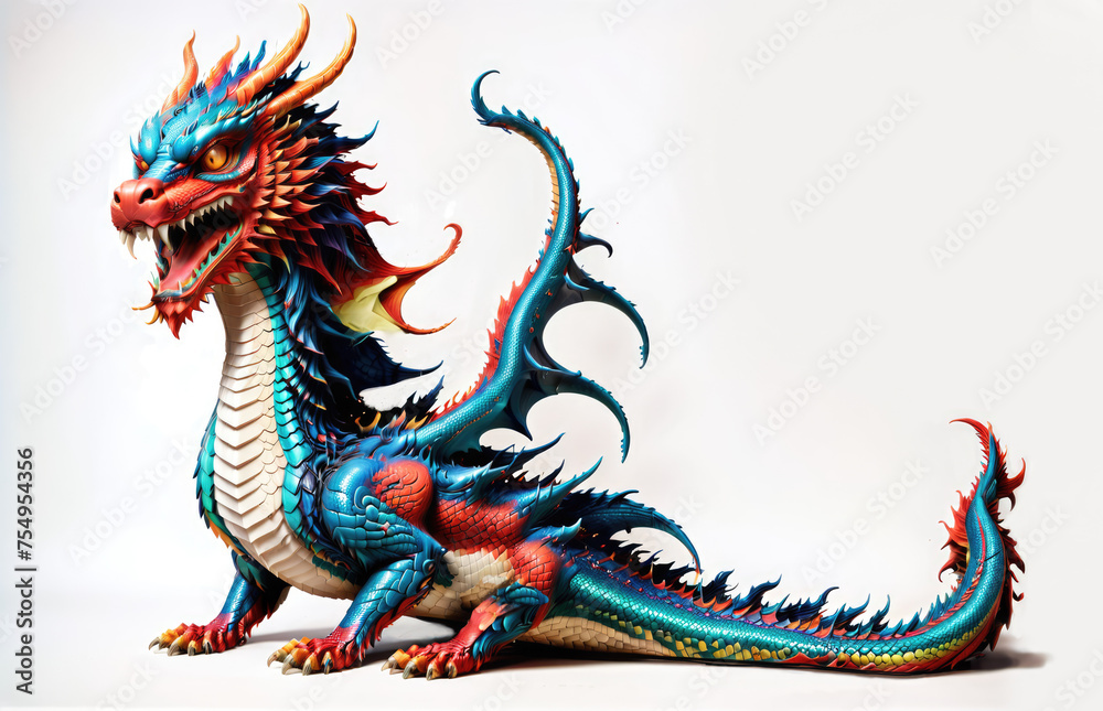 Bright Multicolored Isolated Dragon on White Background. Illustration