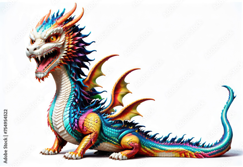 Bright Multicolored Isolated Dragon on White Background. Illustration