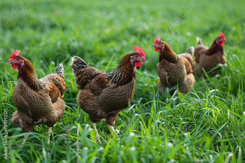 Chickens on a field of grass