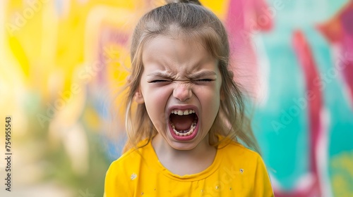 little young girl is angry, cries and screams