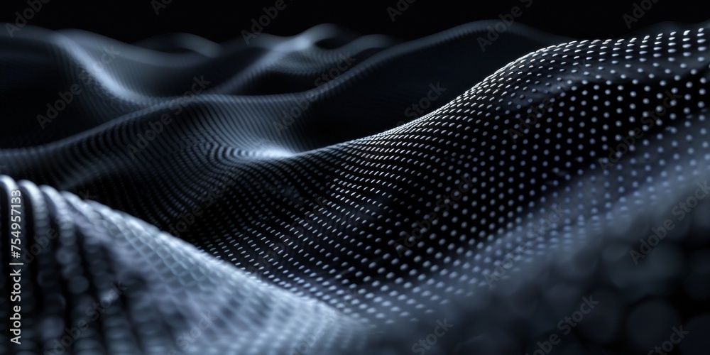 A black and white image of a wave with many dots A black and white image of a wave with many dots