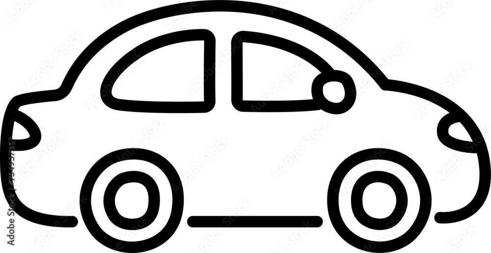Small sedan city car line icon in cute cartoon hand drawn doodle style. Simple clip art illustration.