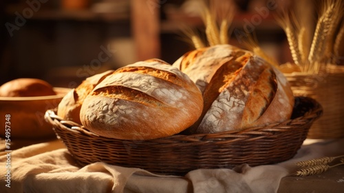 Freshly Baked Artisan Bread Loaves in Rustic Setting