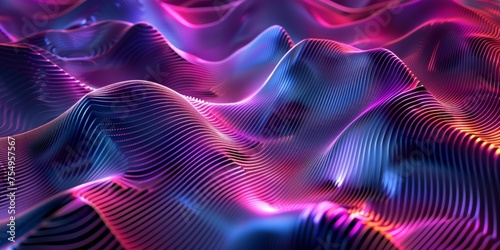 A colorful, abstract image of a wave with purple and blue tones