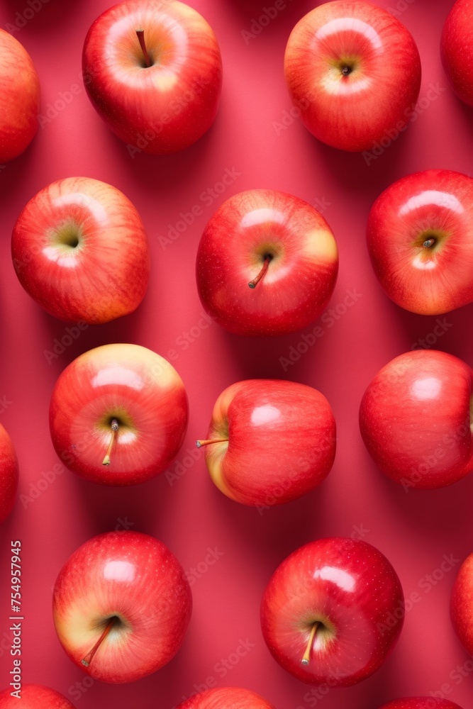 Red Apples Pattern on Vivid Pink Background Red Apples Pattern on Vivid Pink Background