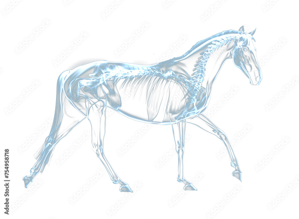 X-ray view of a Horse. Isolated transparent background PNG. 
