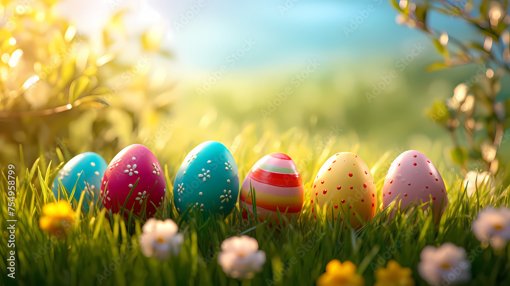 Easter eggs on green grass on a sunny day Easter eggs on green grass on a sunny day