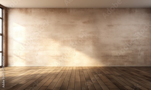 Interior empty room with wooden floor with wooden wall
