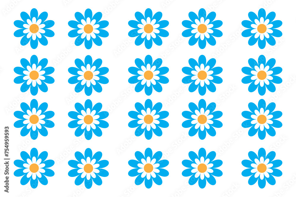Daisy flower vector. Seamless pattern with blue daisies. Daisy flowers. Flat lay, top view. Floral pattern, object. Seamless pattern with flowers. Daisy flower vector. Seamless pattern with blue daisies. Daisy flowers. Flat lay, top view. Floral pattern, object. Seamless pattern with flowers.