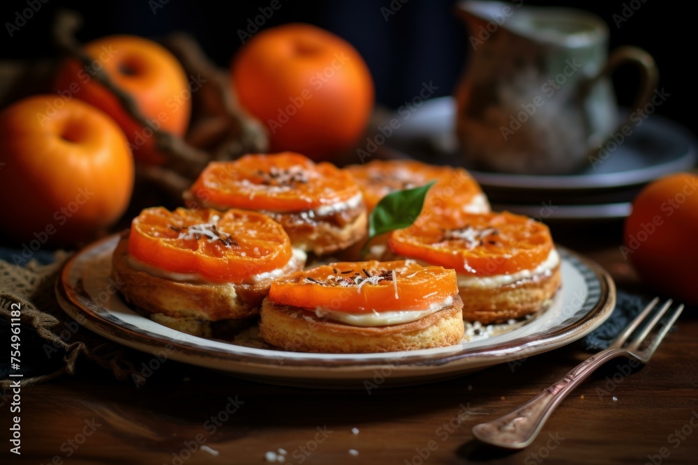 Homemade Persimmon pastry pies. Delicious puff homemade dessert confectionary. Generate ai