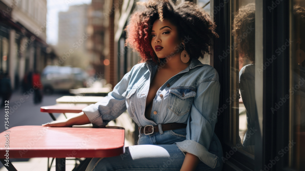 BBW big black beautiful model sitting at street cafe BBW big black beautiful model sitting at street cafe