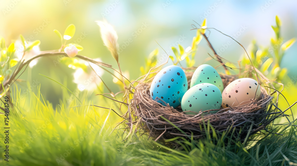 Easter eggs on green grass on a sunny day Easter eggs on green grass on a sunny day