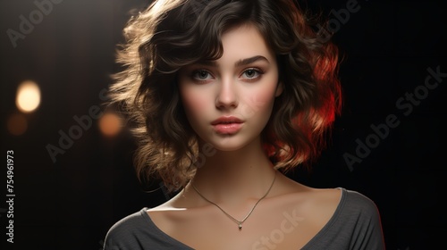 Studio fashion portrait of gorgeous teen girl  