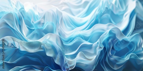 A blue and white image of a wave with a blue and white fabric