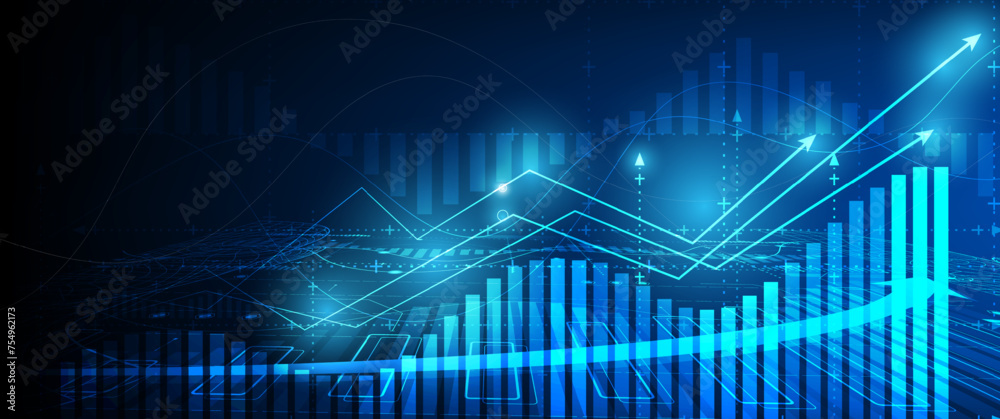 Stock market investment trading graph in graphic concept suitable for financial investment or Economic trends business idea on blue background. Vector illustration design.	

