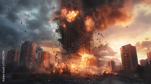 Explosion to demolish tall building  photo