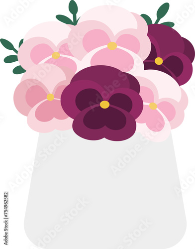 花瓶に入ったピンクのパンジー