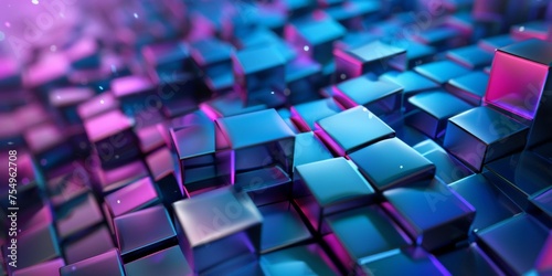 A blue and purple background with many small squares