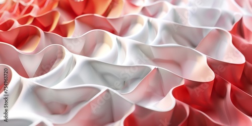 A red and white wave pattern with a white background