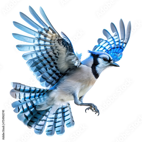 Blue jay flying isolated on transparent background