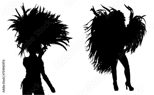 samba, baile, brasil, danza, carnaval, silueta, color, vector, pegatina, plumas, traje, ilustracion, angel, diablo	
