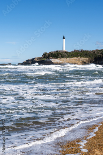 The lighthouse of Biarritz from Miramar beach. Basque Country of France.