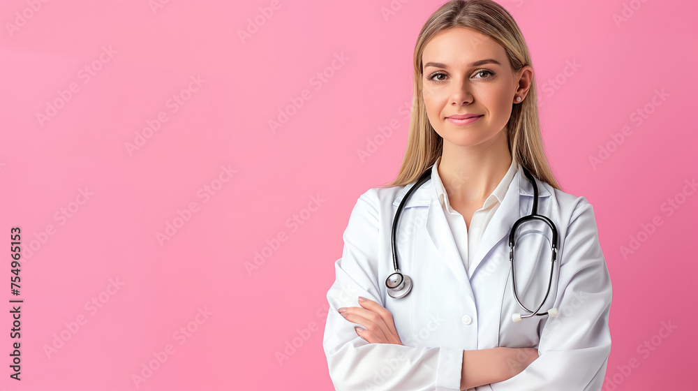Confident and Compassionate, Smiling Female Doctor Standing Proud with Arms Crossed, Generative AI Confident and Compassionate, Smiling Female Doctor Standing Proud with Arms Crossed, Generative AI