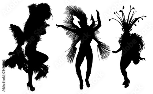 samba, baile, brasil, danza, carnaval, silueta, color, vector, pegatina, plumas, traje, ilustracion, angel, diablo	

