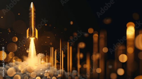 golden bar rocket launch stock graph burry background photo