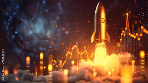 golden bar rocket launch stock graph burry background photo