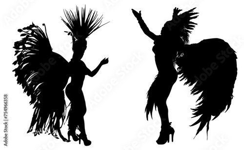 samba, baile, brasil, danza, carnaval, silueta, color, vector, pegatina, plumas, traje, ilustracion, angel, diablo	
