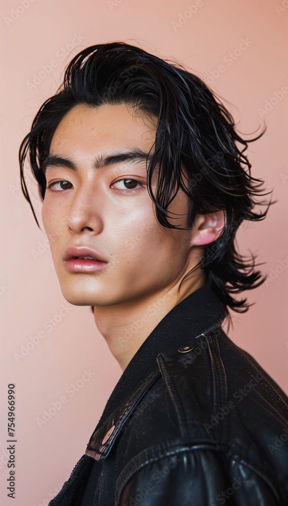Photo handsome Japanese men faces faces for makeup face cosmetics advertising hi res Photo handsome Japanese men faces faces for makeup face cosmetics advertising hi res