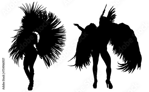 samba, baile, brasil, danza, carnaval, silueta, color, vector, pegatina, plumas, traje, ilustracion, angel, diablo	
