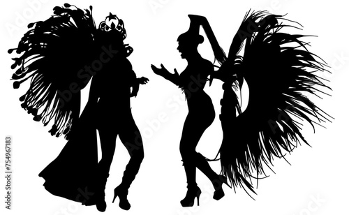 samba, baile, brasil, danza, carnaval, silueta, color, vector, pegatina, plumas, traje, ilustracion, angel, diablo	
