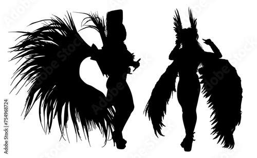 samba  baile  brasil  danza  carnaval  silueta  color  vector  pegatina  plumas  traje  ilustracion  angel  diablo  