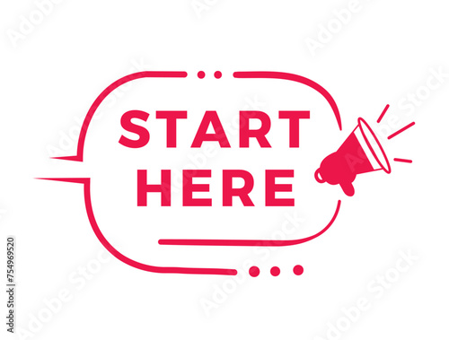Start here sign, red badge for banner modern style. Vector design template.