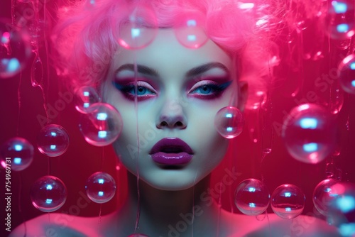 Captivating Female model photography in neon pop style. Stylish modern woman. Generate ai