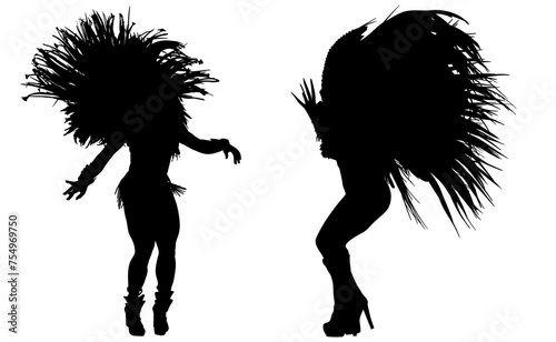 samba, baile, brasil, danza, carnaval, silueta, color, vector, pegatina, plumas, traje, ilustracion, angel, diablo	
