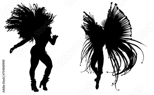 samba, baile, brasil, danza, carnaval, silueta, color, vector, pegatina, plumas, traje, ilustracion, angel, diablo	
