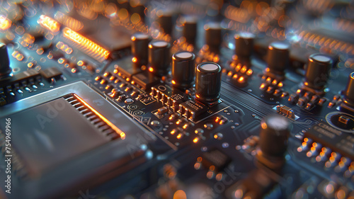 close up of a electronic circuit board, close up of a computer board, technical background