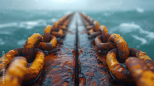 old ship chain on the pier 