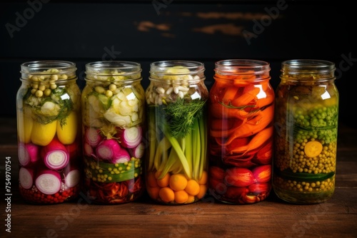Preserved Pickled vegetables jar kitchen. Cooking spices. Generate Ai