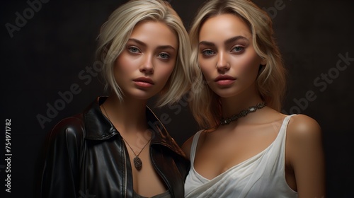 Two models fashion portrait 8k 4k photorealist

