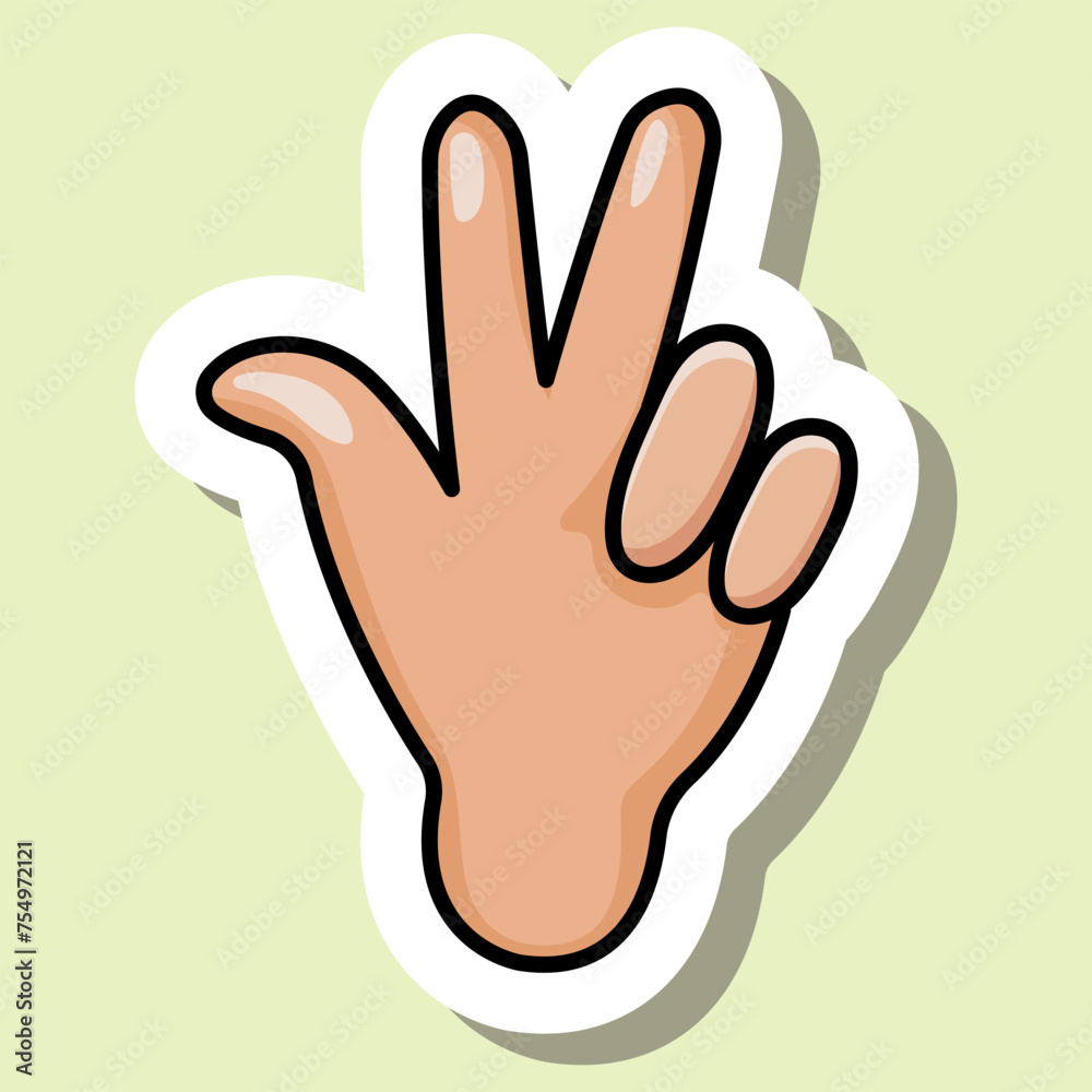 Fototapeta premium Cute cartoon design sticker of hand with victory sign. Concept of environmental protection. Isolated on green background. Vector illustration